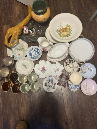 Lot Of Items, Porcelain Dishes, Cups, Vase, Murano Glass Bowl All Vintage