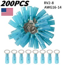 200pcs Waterproof 16-14AWG Wire Connectors Heat Shrink Ring Terminals 5/16" US