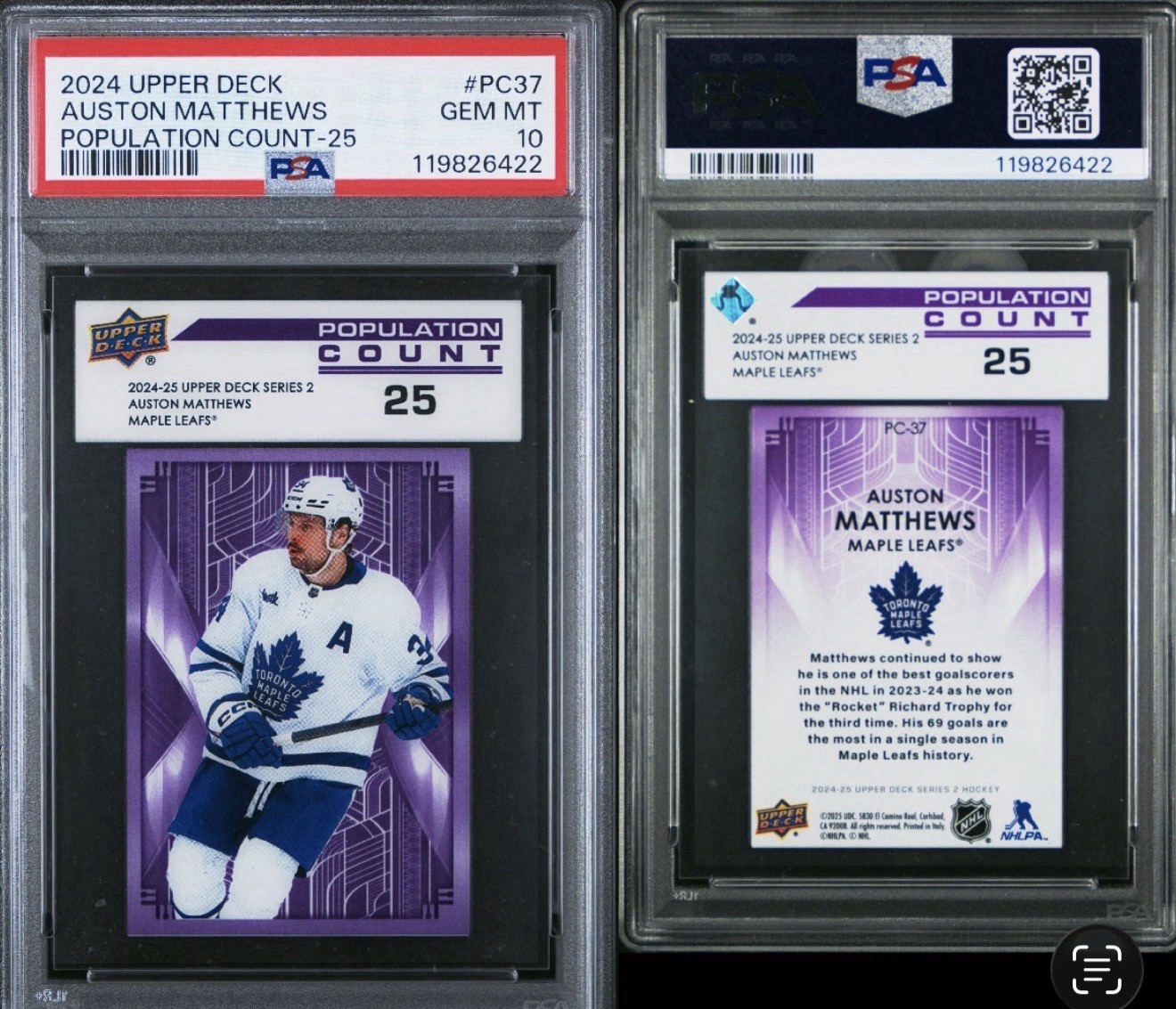 2024-25 Upper Deck Series 2 Auston Matthews Pop Count #PC-37 25 PSA 10 🇺🇸 🥇 view 3