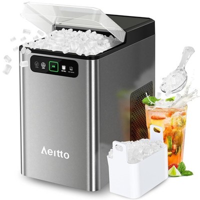 Aeitto Nugget Ice Maker Countertop, Pellet Ice Machine Soft Chewable Ice 40lbs/D