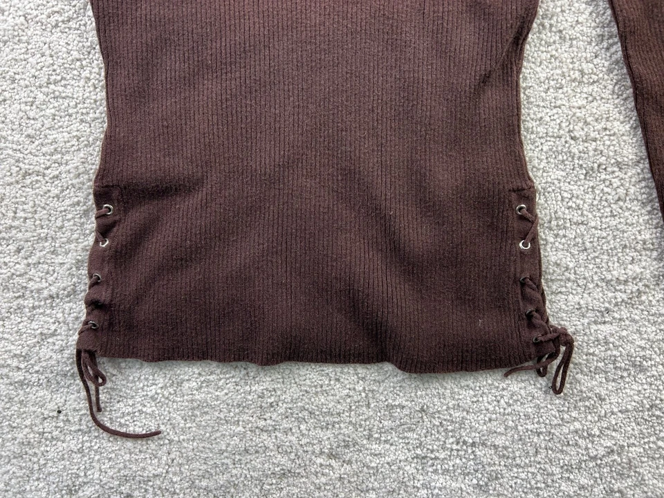 rue21 Women's Sweater Brown Medium Ribbed Turtleneck Lace-Up - Изображение 3 из 4