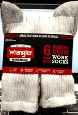 Wrangler Men's 6 Pack Comfort Crew Work Socks Shoe Size 6-12 NEW