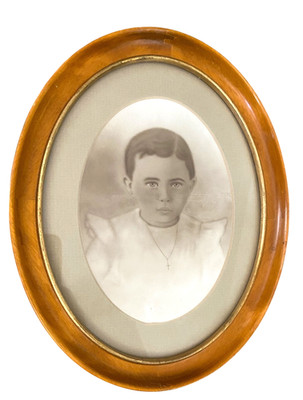 Antique Child's Portrait Oval Wooden Frame w/ Light Grey Matte Dove Tail Joints