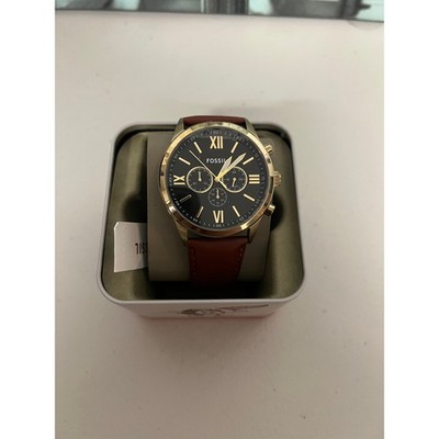 Fossil BQ2261 Flynn Gold Black Brown Leather Chronograph Men Watch