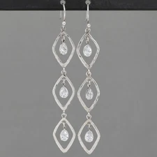 Retired Silpada GIRLS BEST FRIEND Sterling CZ Triple Drop 3" Long Earrings W2779