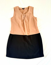 Gap Colorblock Shift Dress Womens 16 Tan Black Sleeveless Coquette Minimalist