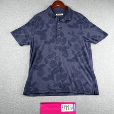 Tommy Bahama Tropical Print Polo Shirt Medium Navy Blue Beach Casual Mens