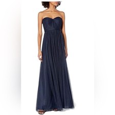 JENNY YOO NAVY BLUE STRAPLESS MESH DETAIL LONG MAXI DRESS 6