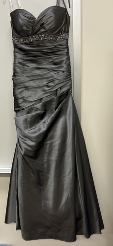Night Moves Dress Sequins & Gems Strapless Ruched Waist Irridescent Satin Sz 10