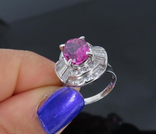 Fine GIA Certified 2.58ct Intense Pink Sapphire & 1.23ct Diamond Platinum Ring - Afbeelding 6 van 13