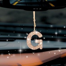 Bling Car Accessories for Women Letter Charm, Rainbow Crystal Rearview Mirror G