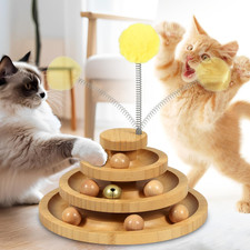 Cat Ball Track Toy,Kitty Toys Roller,3-Level Ball Tower with 9 Removable Balls,I