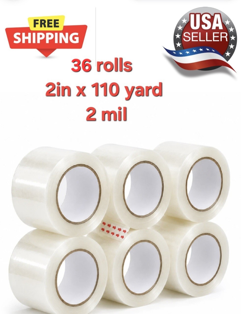 36 Rolls Clear Packing Tape 2" x 110 Yards Heavy Duty Shipping Tape 2 mil