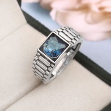 925 Sterling Silver Blue Aquamarine Gemstone Jewelry Ring All size US 