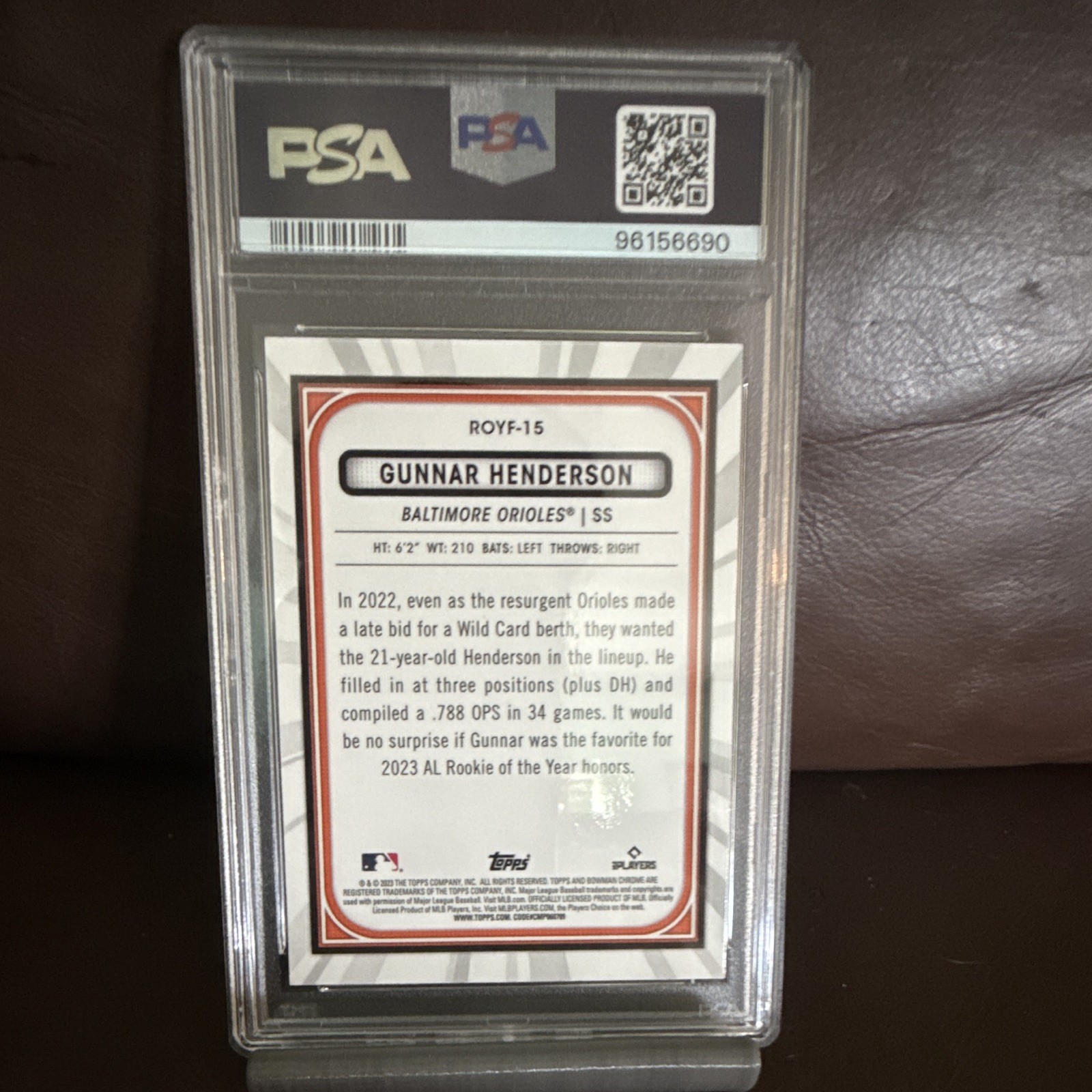 Bowman 2023 Gunnar Henderson ROY Favorites #ROYF-15 RC PSA 10 view 2
