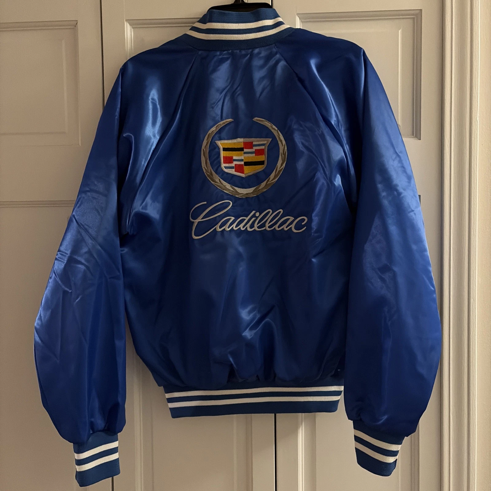 Vintage Nylon Embroidered Cadillac Logo Satin Bomber Jacket Size Small UNUSED - product detail image 1