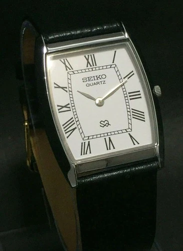 Vintage Seiko Slim Tank Quartz Men White Dial Dress Watch-Free DDP Shipping