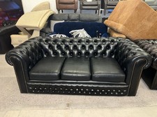 Pegasus Chesterfield Black Real Leather Three Seater Sofa 2 Available