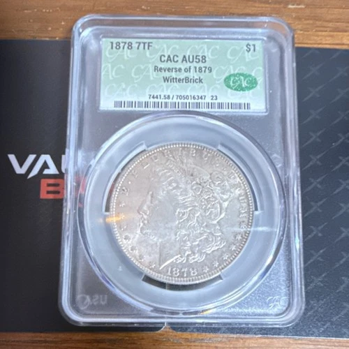 1878 Morgan Dollar CAC AU58 Reverse of 1879 7TF $1 Silver Coin
