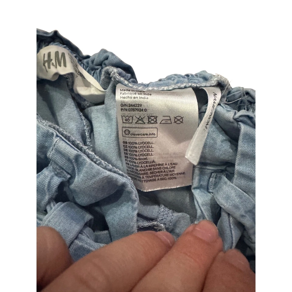 Pantalones de cambray recortados de pierna ancha para niñas H&M bolsa de papel azul cintura talla 6-7 años Foto 4 de 4