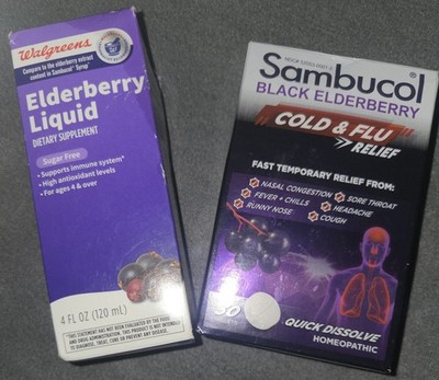 Lot Of 2 Elderberry Items: Sambucol Cold & Flu Relief Tablets 30 Ct & Liquid