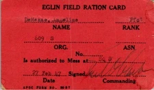 1947 Eglin Field Ration Card APOC Form 3087 609 S Squadron Military Mess