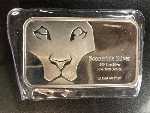 Silver bar ~ 5 oz ~ .999 fine ~ Scottdale Mint Prey Lion Sealed from Mint