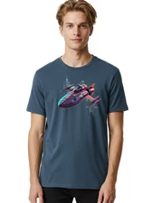Futuristic-Spaceship-4 Mens Graphic Tee, 100% Cotton, Casual Summer Wear