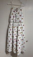 Farm Rio White Linen Blend Mixed Cross Stitch Flowers Midi Dress S (broken Strap