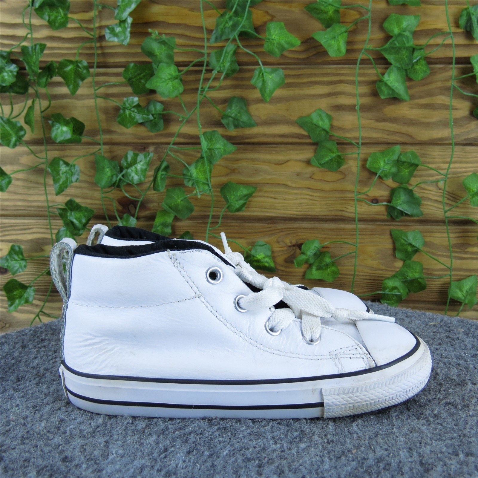 Converse Boys Sneaker Mid All Star Sz T 10 Medium White Leather Lace Up thumbnail 3