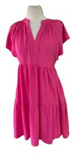 Calvin Klein Flutter Sleeve Gauze Dress Sz 6 Pink Tiered Mini Cottagecore