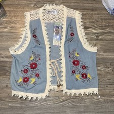 VTG Funky People Embroidered Floral Vest Festival Boho Hippie