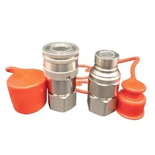 1/2" NPT Flat Face Hydraulic Quick Connect Couplers/Couplings Set w/Dust Caps