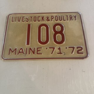 LICENSE PLATE Maine livestock Poultry dealer 1971 72 #108 3 Digit