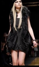 VERSACE x H&M Black Long Faux Fur Waistcoat Vest woman fashion US 6