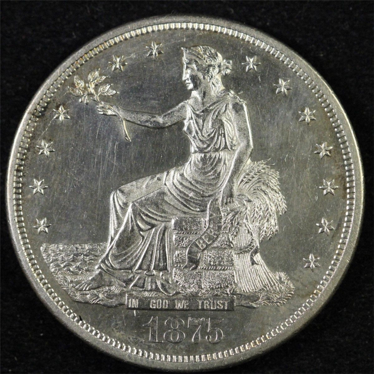 1875-CC $1 Silver Trade Dollar, Uncirculated, Hairlines - Free