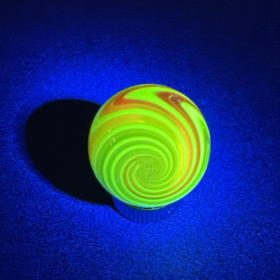 Contemporary Handmade Art Glass Marble .96'' Color Swirls W/ Bright UV Green MIB