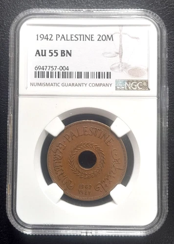 1942 PALESTINE Twenty 20 MIL: NGC AU 55 (BN)