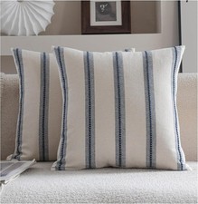 Boho Throw Pillow Covers 20x20 Set of 2 Navy Blue Striped Decorative Pillow