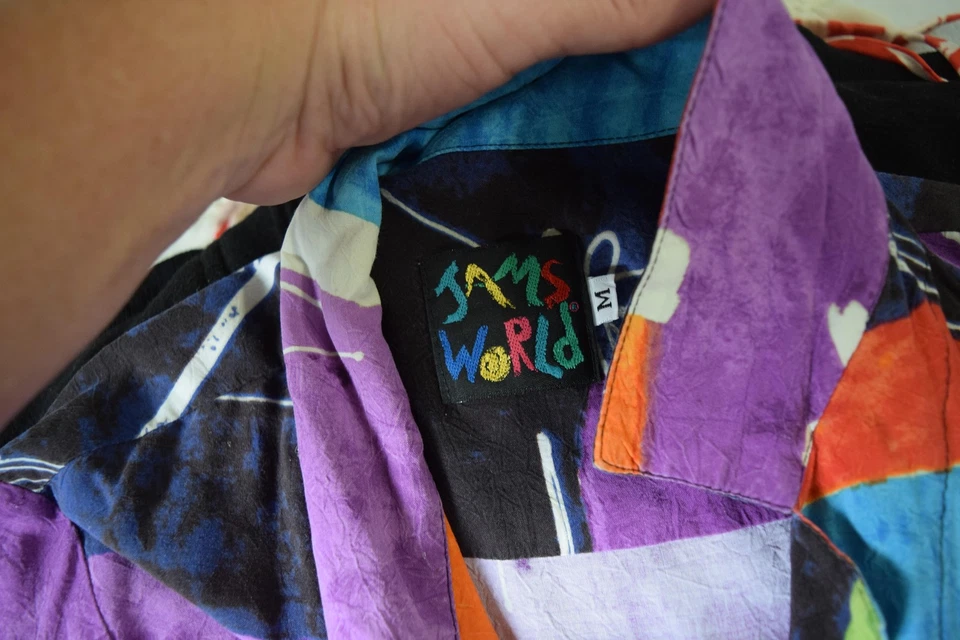 Vintage Jams World Shirt Womens Medium Abstract Art Face Button Up 90s - Imagem 4 de 4