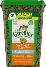 Greenies Feline Adult Dental Cat Treats, Oven Roasted Chicken Flavor, 21 Oz. Tub