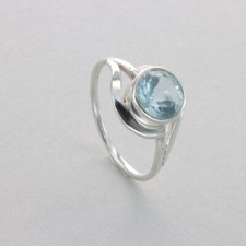 Round BLUE TOPAZ Ring Multiple Sizes 925 STERLING SILVER Natural Gemstone 8e
