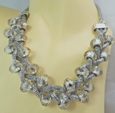 PER UNA Glamour Statement Necklace Antique Silver Tone with Citrine Crystals 