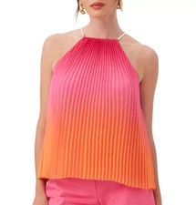 NWT- Trina Turk 'Nayarit' Pleated Chiffon Sleeveless Top, Pink/Orange -XSmall