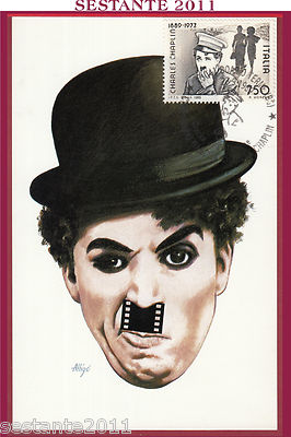 ITALIEN MAXIMUM MAXI KARTE CHARLES CHAPLIN SANTO ALLIGO 1989 BOARIO TERME BS B945