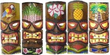 Set of 5 Polynesian Hawaiian Tiki Style Wall Masks Island Tropical Tribal Wood
