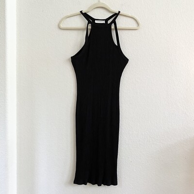 POETRY Black Spaghetti-Strap Ribbed Bodycon Midi Dress Small