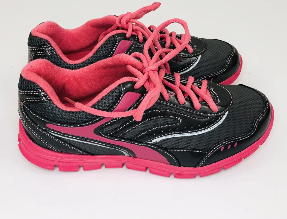 Curves Women Dark Gray Pink Athletic Sneakers Lace Up Running Shoes Size 8 - Image 2 of 4