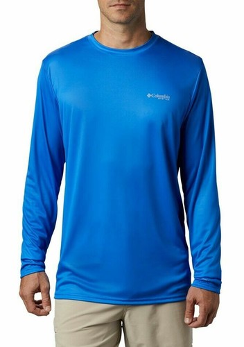 Columbia Camisa PFG Terminal Tackle Deep Weaves de manga larga para hombre, Azul vivo (logotipo gris frío
