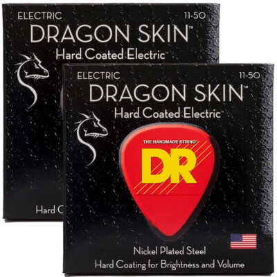 2-Pack of DR Strings Dragon Skin Clear Coated Electric Guitar Strings, 11-50